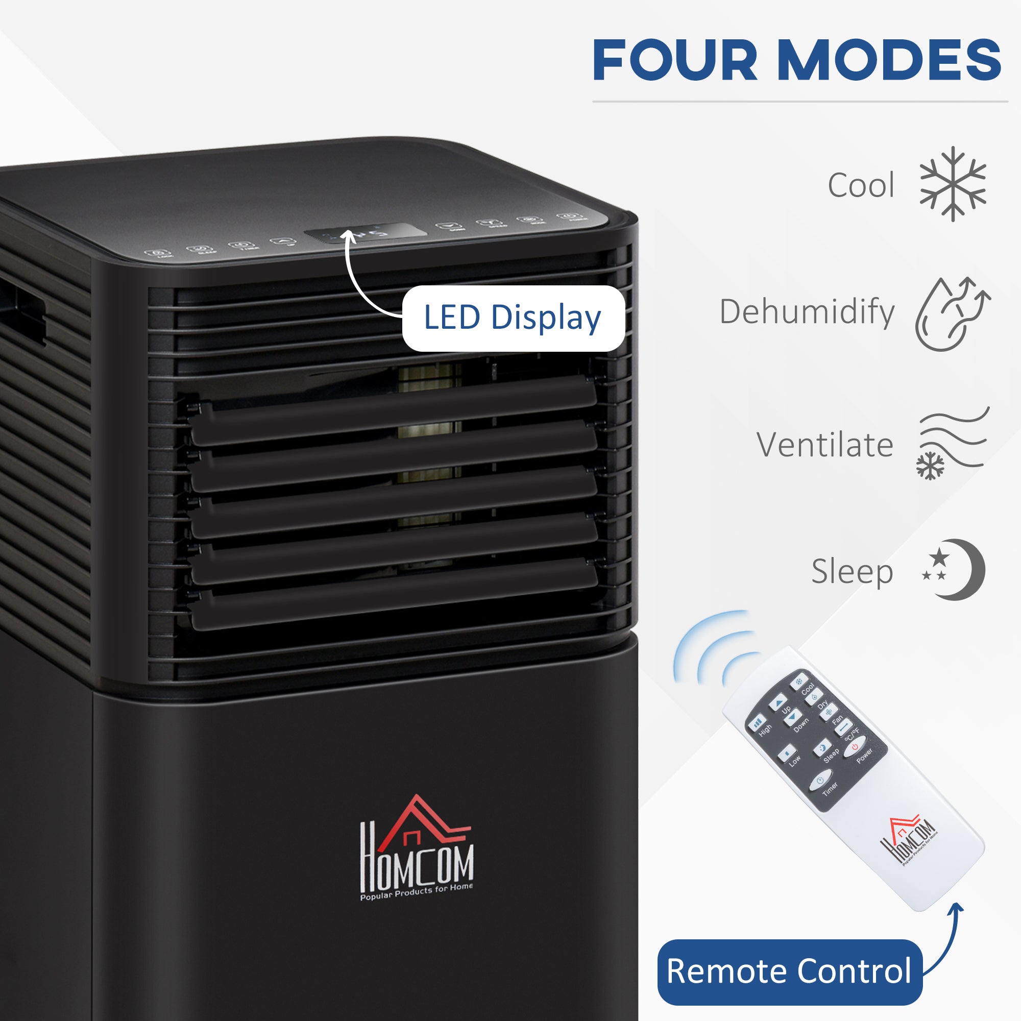 HOMCOM 7000 BTU 4-In-1 Portable Air Conditioner Unit Cooling Dehumidifying Ventilating for Room up to 26m², with Fan, Remote, 24H Timer, Window Mount Kit, R290, A Energy Efficiency